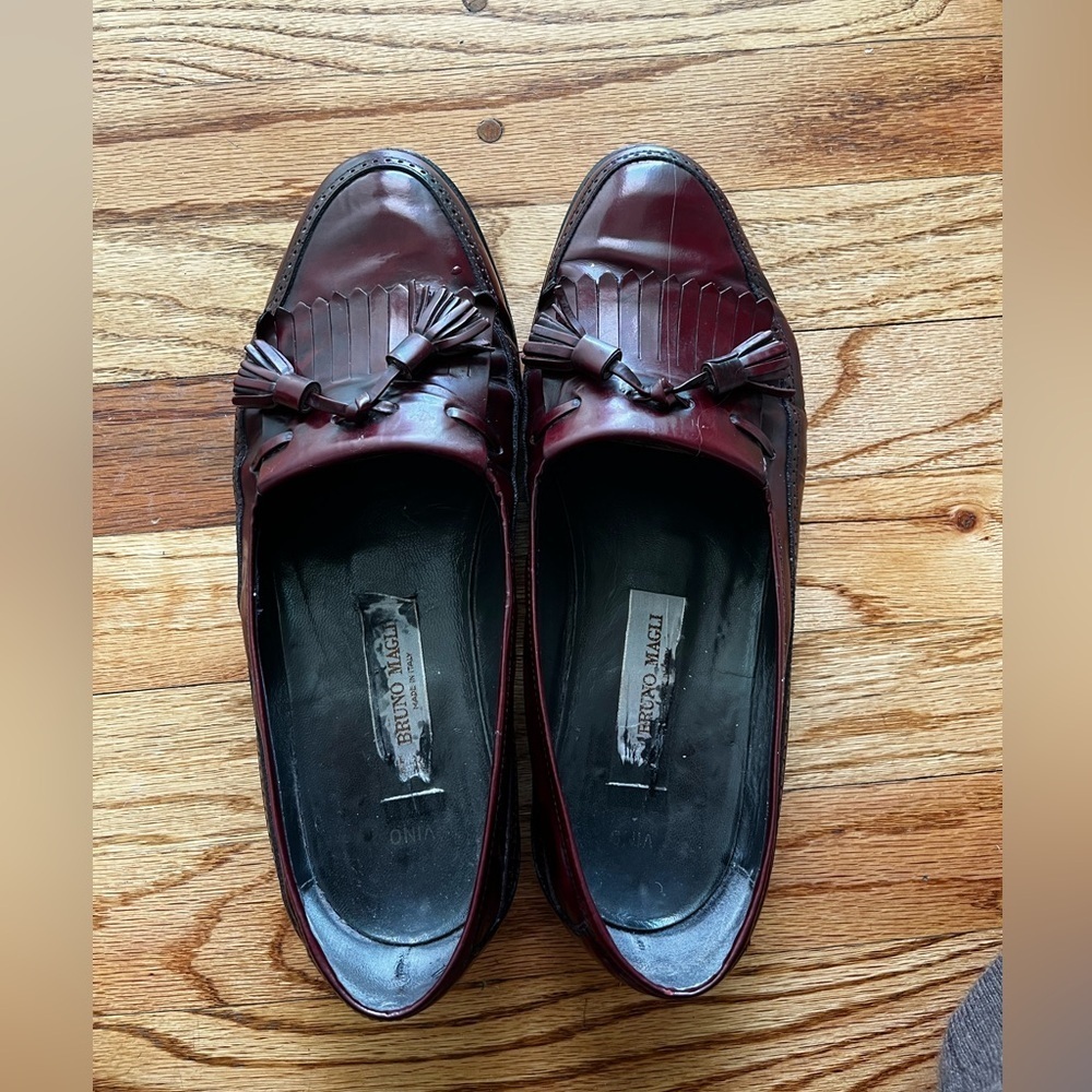Bruno Magli Vernon Burgundy Bordeaux Tassel Loafer Italian Wingtip Shoes 9